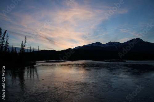 Spring Sunset Over The Athabasca River, Jasper National Park, Alberta