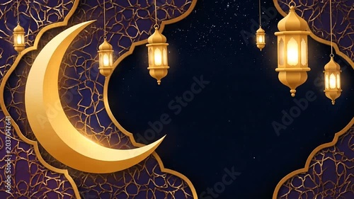 Golden Crescent Moon Lanterns Islamic Background.