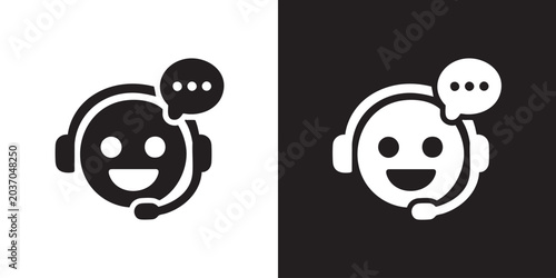 Schilderij op canvas Minimalist Icon of Customer Support Representative with Headset and Chat Bubble