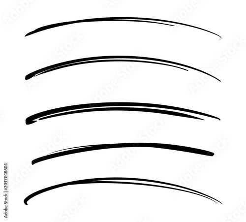 Hand Drawn Curved Brush Underline Stroke Set Minimal Scribble Marker Lines Isolated on White Background