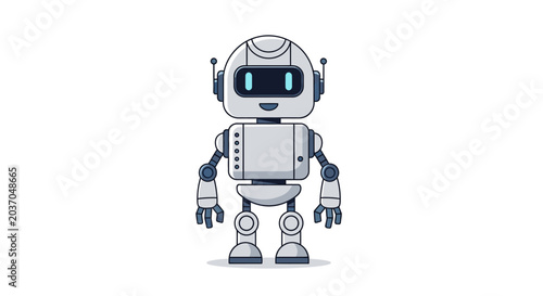 Friendly robot character illustration on a white background for digital media