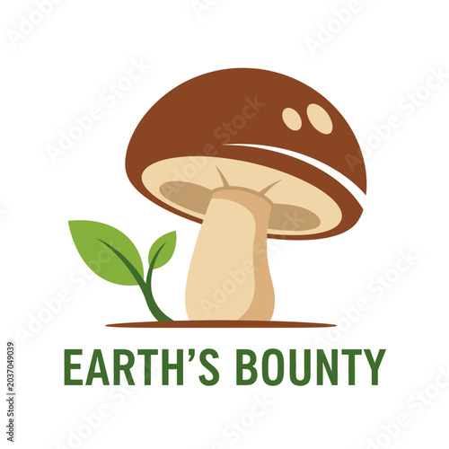 Illustrated mushroom and sprout logo for organic food products and concepts