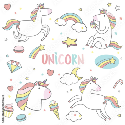 Tableau sur toile cute unicorn fairytale character illustration