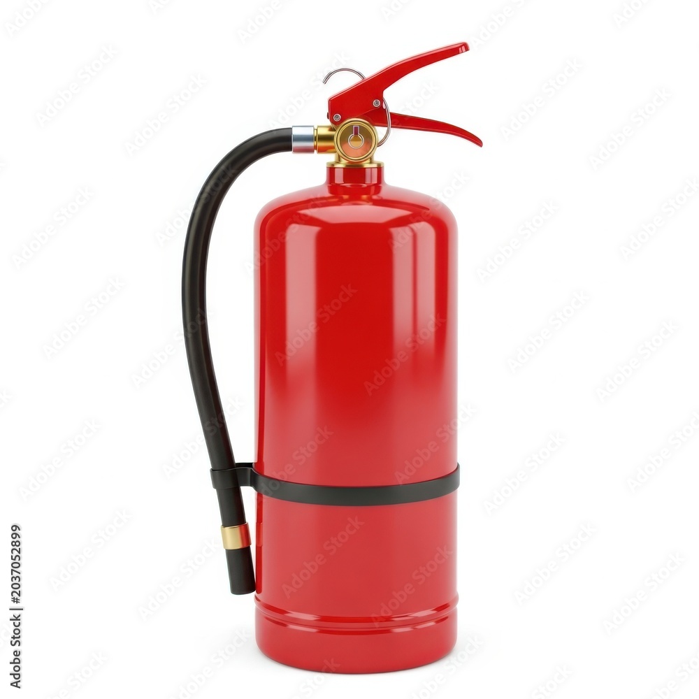 Obraz premium Portable fire extinguisher with red hose and handle for emergency use Vector
