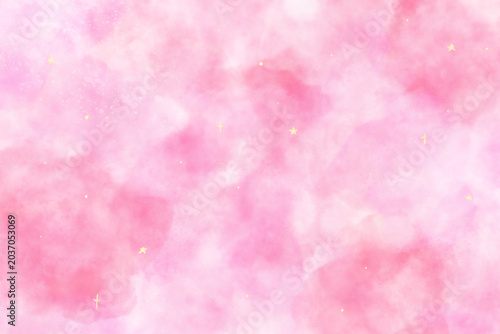 水彩風淡いピンク背景テクスチャ・星ラメありのイラスト / Watercolor soft pastel pink background texture illustration with glitter stars illustration