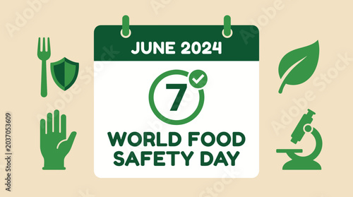 Foto World Food Safety Day June 7th Calendar Highlight with Green Icons