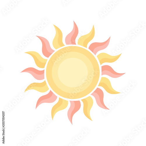 Stylized cartoon sun illustration yellow and orange on white background
