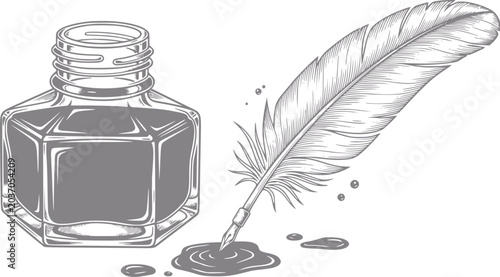 Foto Vintage inkwell and quill pen