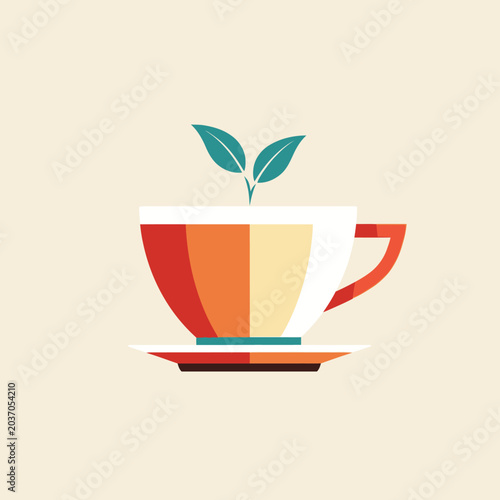 Stylized cup with fresh green sprouts representing tea concept illustration