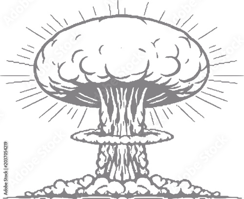 Фотография Stylized mushroom cloud explosion with radiating lines