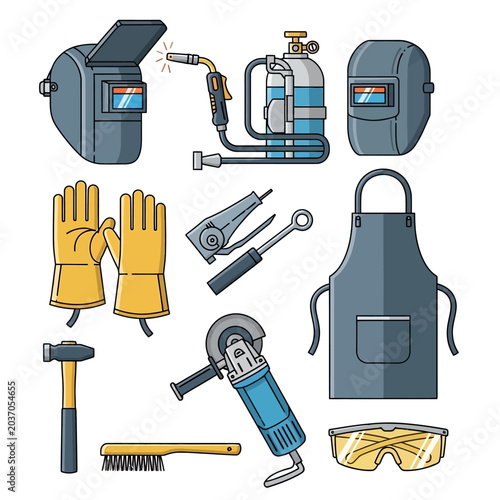 Welding equipment collection vector illustration isolated on white background