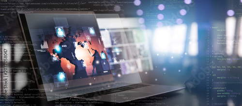 laptop web coding in process banner