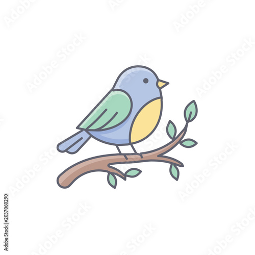 Cute Bird On Branch Illustration