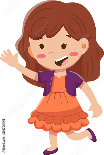 Cute Cartoon Girl Waving Hello Vector Illustration