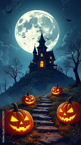 Spooky Halloween Night with Pumpkins.