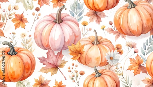 Vibrant Pumpkins and Leaves Pattern Design.