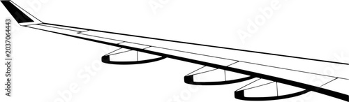 Foto Detailed black and white of a airplane wing with visible engine pylons aircraft