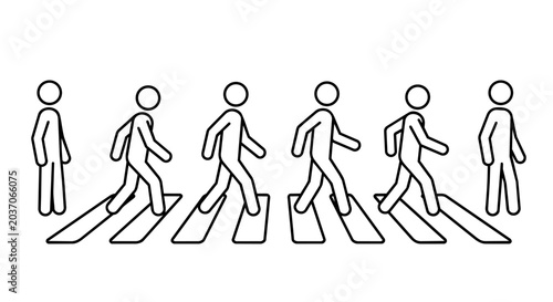 Cuadro en lienzo People walking on crosswalk stick figure icon vector set