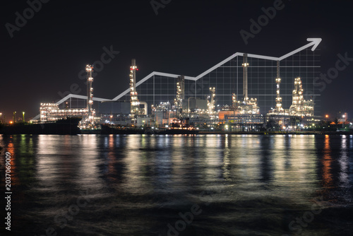 Fotografía Industrial complex in Bangkok, Thailand, upward-trending financial chart