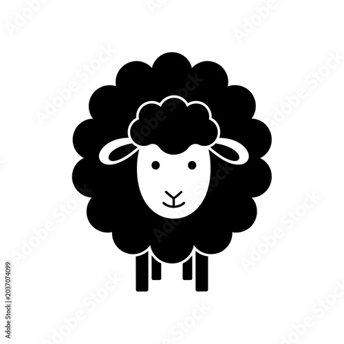 Bild auf Leinwand Simple black-and-white cartoon sheep illustration with fluffy wool
