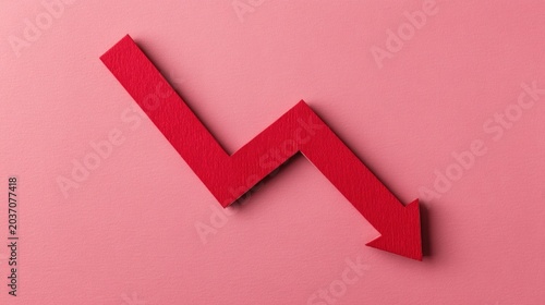 Red Zigzag Downward Arrow Icon on Pink Background Symbolizing Economic Crisis Market Decline Financial Loss and Recession Risk Concept