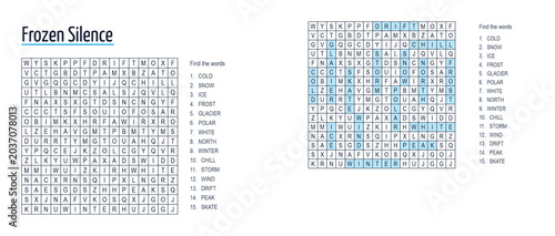 Canvas Print Word search puzzle titled 'Frozen Silence' with hidden words