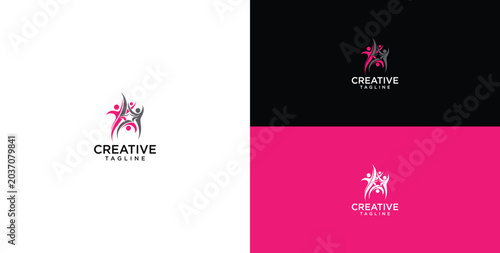 Fotografi Modern abstract heart logo in vibrant pink, symbolizing interconnectedness, pass