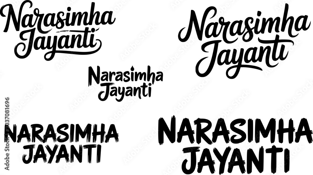 Obraz premium Narasimha Jayanti hand lettering typography set with bold and script font variations, perfect for Hindu festival celebration posters, religious event banners, and devotional greeting card designs