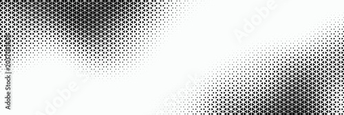 Black and white halftone triangles pattern. Abstract geometric gradient background. Vector illustration.