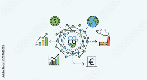 Carbon Emission Network and CO2 Reduction Business Infographic Illustration