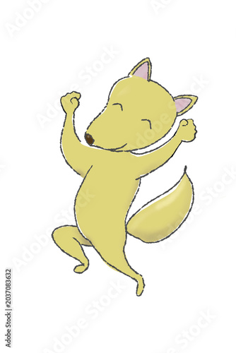 Cute Fox Doing a Victory Pose Hand Drawn Illustration