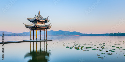 Sunset scenery of West Lake in Hangzhou, Zhejiang Province, China