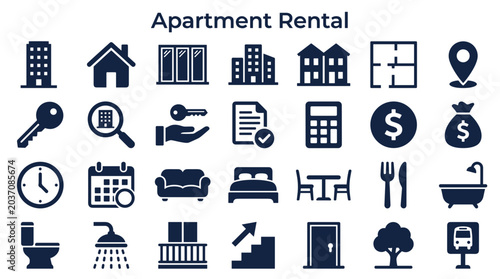 фотографія Apartment rental icons and symbols for real estate business and property search