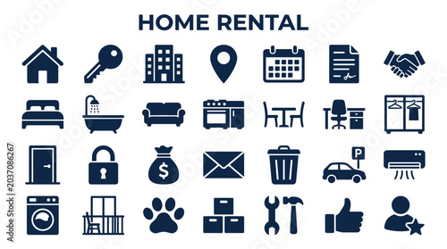 Εκτύπωση καμβά Home rental concept icons representing key services and amenities for renting a