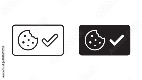 Cookie Icon With Checkmark On White And Black Backgrounds For Website Consent Concepts