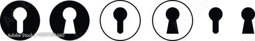 Keyhole icon set collection group in black color, flat and line style, security symbol, privacy element, lock hole silhouette, door access illustration bundle vector design