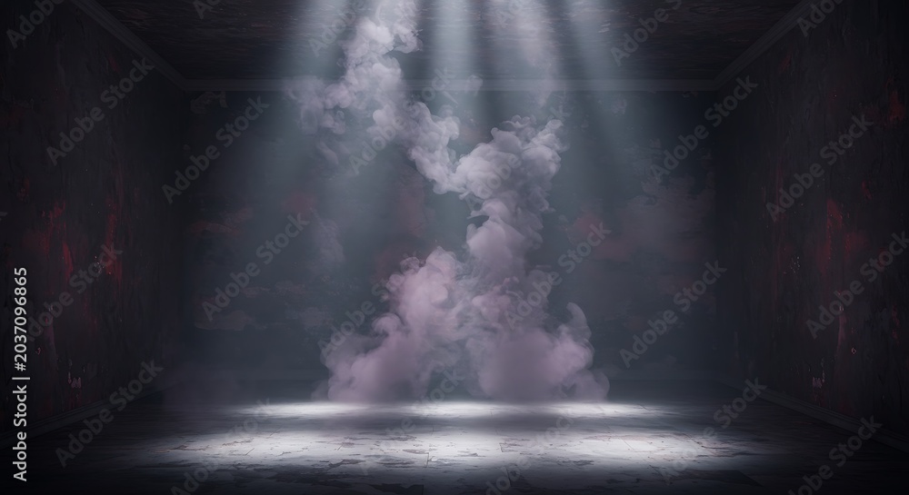 Fototapeta premium Mysterious Spotlight Smoke in Dark Studio Stage.