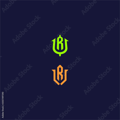 Fotografie Bold trident letter R cyber security logo featuring sharp minimalist geometric s