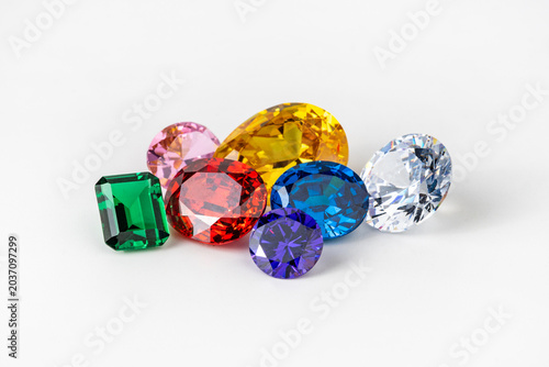 Bright gems on a white background
