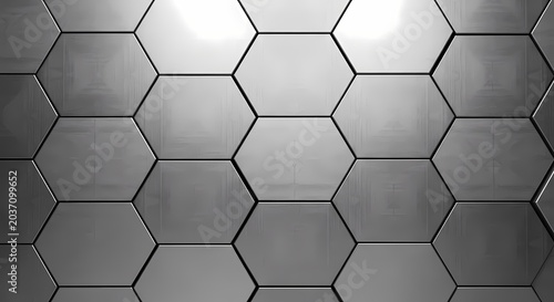 Modern Hexagonal Metal Panel Texture Background, Reflective Geometric Surface