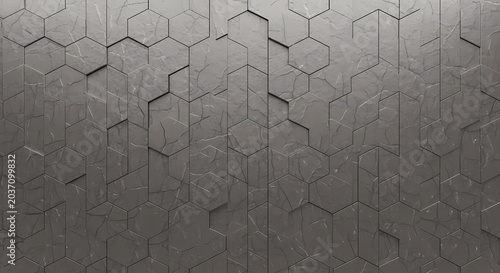Abstract Metallic Hexagon Texture Background - Geometric Pattern, Dark Gray Surface