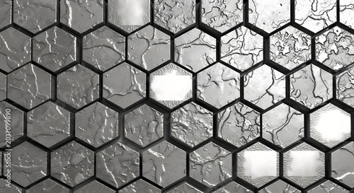 Abstract Hexagonal Texture with Water Droplets and Reflections