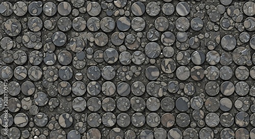 Abstract mosaic stone texture, circular gray pebbles, close-up natural pattern