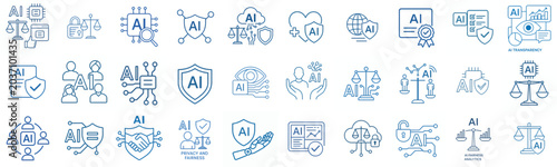 Bild auf Leinwand Line art vector icon Ethical AI / fairness AI blue color