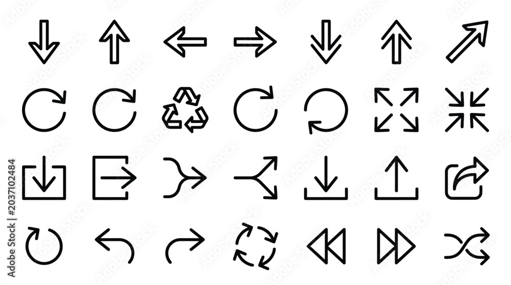 Fototapeta premium Collection of simple black outline arrow icons for digital user interface design