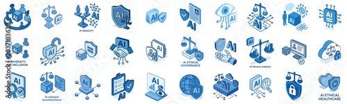 Photography Isometric vector icon Ethical AI / fairness AI blue color