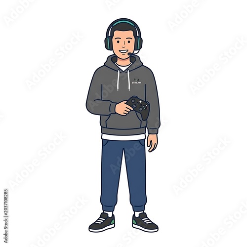Young man wearing gaming headset.