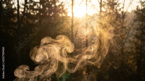 Man preparing a drink with rising smoke effect concept. A mesmerizing swirl of smoke illuminated by the soft sunrise glow.