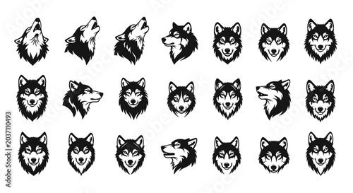 Konstfotografi Collection of wolf head illustrations in various expressions and poses