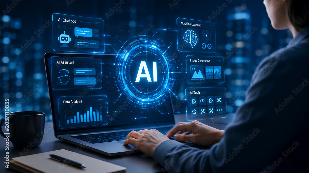 Fototapeta premium AI and Automation Technology Icons Set, Chatbot, Neural Network, Machine Learning, Cloud AI Vector Illustration
